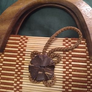 Beachy BOHO Bamboo handbag collapsible br & reddish thailand